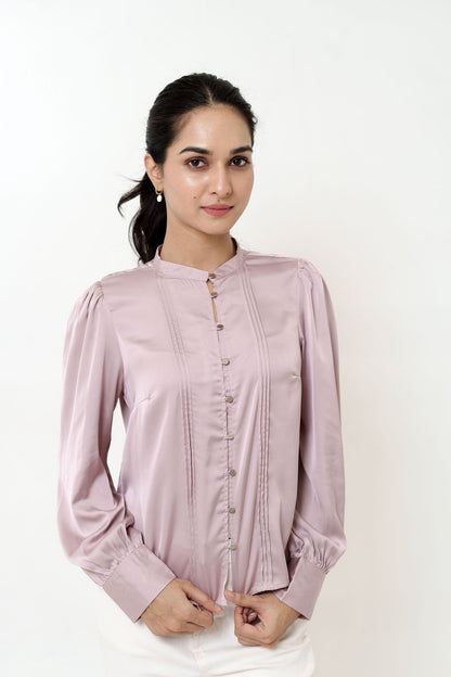 Pleated Metal Button Premium Satin shirts for women